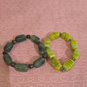 Green and Yellow Beaded Bracelet Set Wy4